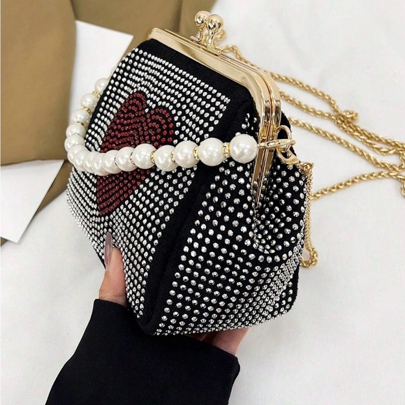 Fashionable Diamond & Chain Décor Clutch Bag With Handle - Picture 8 of 9